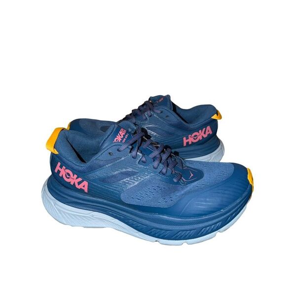 HOKA women’s Blue Running Shoe with Pink Accents size 10